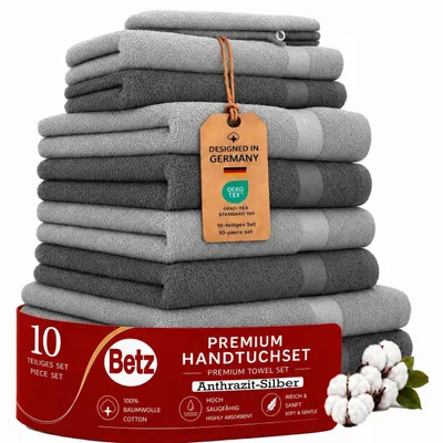Produktbild von Betz 10-tlg. Handtuch-Set PREMIUM 2 Duschtücher 4 Handtücher 2 Gästetücher 2 Waschhandschuhe  Farbe: anthrazit & silbergrau