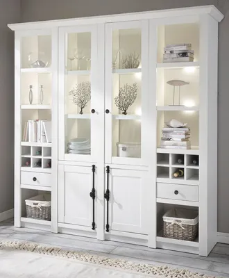 Produktbild von Buffetschrank "Hooge" in Pinie weiß Landhaus Vitrinenschrank mit Weinregal 194 x 207 cm