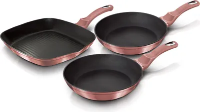 Produktbild von Berlinger Haus I-Rose Bratpfannenset + Grillpfanne 20-24-28cm Induktion Aluminium Antihaftbeschichtung Rosa