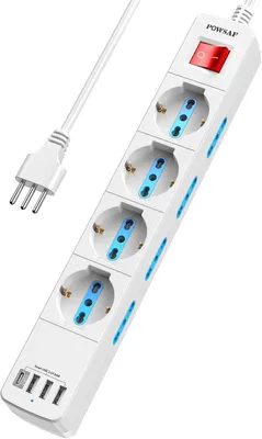 Produktbild von Mehrfachsteckdose mit 4 Steckdosen – Steckdosenleiste mit 4 USB-Anschlüssen und Schalter – Weiß