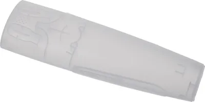 A clear, professional shot of a translucent plastic travel case for a personal care device, presented on a white background.