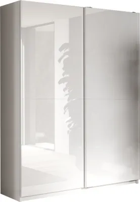 Zdjęcie produktu dla Szafa z drzwiami przesuwnymi >Salva< 2 półki, 4 drążki, biały wysoki połysk / biały - 180x230x55cm (szer./wys./gł.)