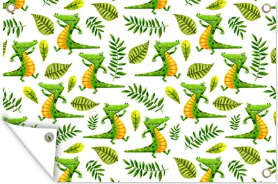 Produktbild von MuchoWow® 90x60 cm Outdoor-Poster Gartendeko Sichtschutz Garten Poster für den Garten  Krokodil - Dschungel - Design - Kind