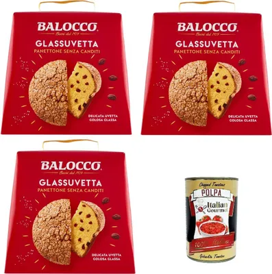 Produktbild von BALOCCO Panettone Glassuvetta senza canditi GlassRosinen ohne kandierte Früchte 3x 750gr+ Italian Gourmet polpa 400g