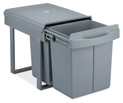 Image de Relaxdays Poubelle encastrable double, coulissante, poubelle de cuisine Duo pour meuble bas, 2 x 20 l, 41,3 x 34 x 51,8 cm, gris