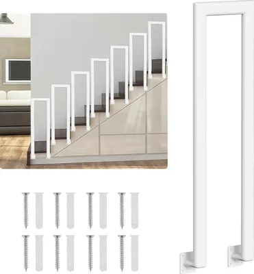 Obrázok produktu pre Bettizia 100 cm zábradlie na schody v tvare U pre interiér a exteriér - Biela liatina Elipsovité rúrkové zábradlie na schody, chodby, podkrovie a pôdu Bočná montáž