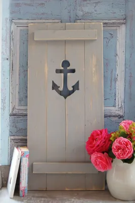 Produktbild von Landhaus Fensterladen mit Anker in grau, Shabby antique chic Handgefertigt