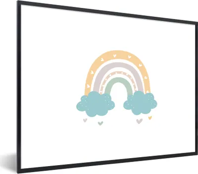 Produktbild von MuchoWow® Gerahmtes Poster Regenbogen - Herzen - Wolken - Punkte - Pastell - Kinder 80x60 cm - Poster mit Schwarzem Bilderrahmen Wandposter Rahmen Foto Bilder - Schwarzem - Mit Gestell