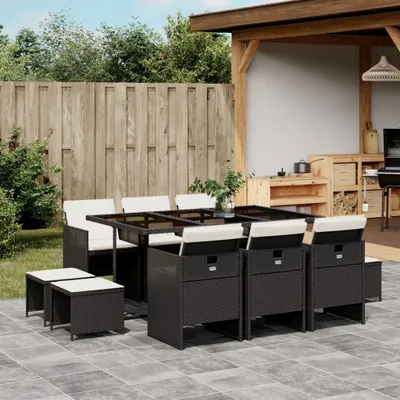 Image de Meuble de jardin design Ensemble de meubles de balcon 11 pièces Salon de jardin avec coussins noir Poly rotin - Ensemble de meubles de jardin 2025 Nouveau1145724 4parcel