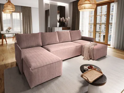Produktbild von Masseno Ecksofa TRES mit Schlaffunktion U-Form, Sofa mit Bettkasten, Wohnzimmersofa, Couch, Soffa, Bettsofa, Couchgarnitur- Lila, POSO 130