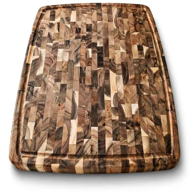 Zdjęcie produktu dla Deska do krojenia com-four® wykonana z drewna akacji, z wzorem mozaiki, o wymiarach 46 x 36 cm