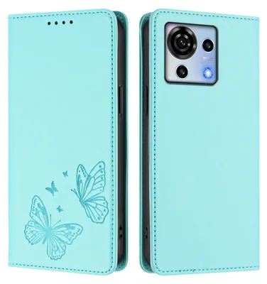 Obrázek produktu pro Kožené pouzdro pro ZTE Blade V50 Vita, motýlí ražbou, peněženkové flip pouzdro se stojánkem Mátově zelená