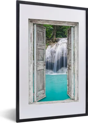Produktbild von MuchoWow® Gerahmtes Poster Aussicht - Wasserfall - Natur - Landschaft 40x60 cm - Poster mit Schwarzem Bilderrahmen Wandposter Rahmen Foto Bilder - Poster in Rahmen