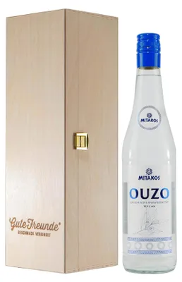 Produktbild von Mitakos Ouzo mit Geschenk-Holzkiste