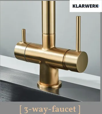Immagine prodotto di Lana | Rubinetto estensibile a 3 vie oro nero | Rubinetto da cucina ad osmosi in acciaio inox | Rubinetto girevole a 360 gradi | Filtro a 3 connessioni