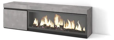 TV-Lowboard mit elektrischem Kamin, 160 cm, Zement, für TVs bis 65"