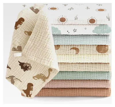 Produktbild von 10 Stück Baby Musselin Waschlappen 100% Baumwolle, Atmungsaktive und Saugfähige Tücher 25 x 25 cm (Braun-Grün)