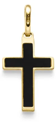 Produktbild von Anhänger Kreuz mit Onyx schwarz 24,5x12mm 585 Gold Gelbgold schlicht