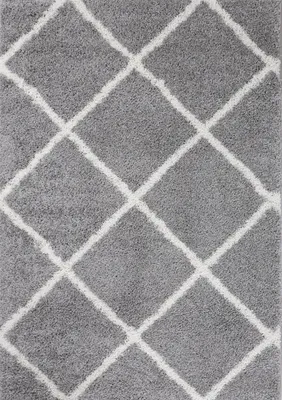 Produktbild von Hochflor Teppich Wohnzimmer Shaggy Skandi Design Rautenmuster Grau Creme Robust Weich Strapazierfähig, Maße:100x200 cm
