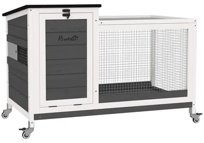 Image de Cage pour lapins - Cage en bois | Couleur : Gris, Blanc | Dimensions : 92 x 52 x 67 cm