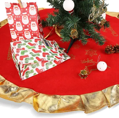 Produktbild von Baumdecke Rot Gold 90cm Durchmesser, Weihnachtsbaum Unterlage mit Weihnachtsmotiv, Tannenbaum-Unterlage Plüsch Christbaumständer, Baumdecke Weihnachtsbaum für Christmas(Rentier)