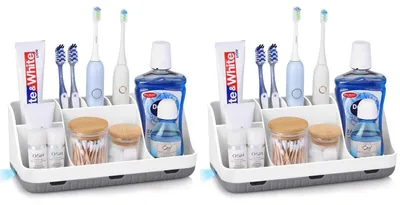 Immagine prodotto di Porta spazzolini da denti, organizer per il bagno, 7 scomparti, bianco, set da 2
