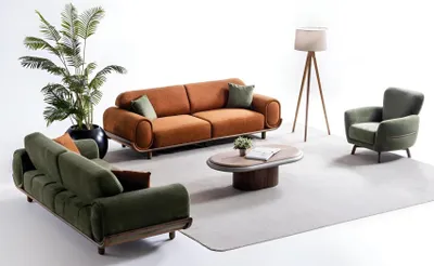 Zdjęcie produktu dla Elegancki zestaw wypoczynkowy do salonu Designerskie 3-osobowe sofy Fotele