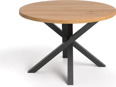 Image de Table ronde Aster en bois massif 110 cm, chêne, table de salle à manger de style loft