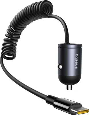 Image de Chargeur voiture Baseus Tiny Star 30 W avec câble USB-C spiralé intégré - Noir