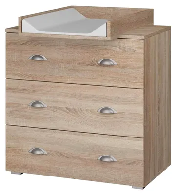 Produktbild von Wickelkommode MIA – Baby Kommode 72x80x90 cm, Schubladenkommode mit Wickelaufsatz, Möbel für das Kinderzimmer, viel Stauraum – Eiche Sonoma