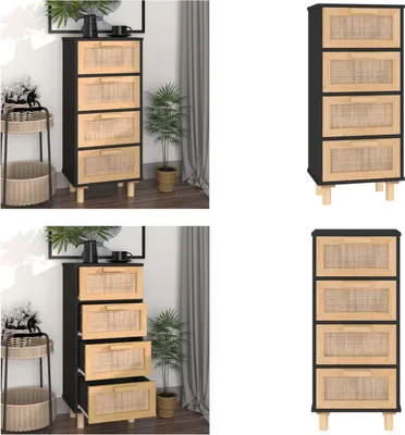 Image de vidaXL Sideboard Noir 40x30x90cm Pin massif et rotin naturel - Sideboard - Sideboards - Armoire - Armoire de rangement