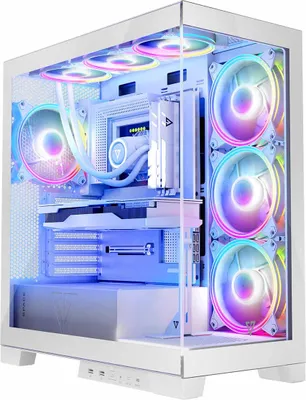 Produktbild von MODECOM Volcano Space Apex ARGB PC-Gehäuse, Weiß, ATX Tower, Panorama-Glasfenster, ARGB Lüfter, vertikale GPU Montage, Kabelmanagement, 120 mm Lüfter