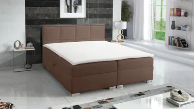 Produktbild von Boxspringbett QUADRAT 120x200 cm, mit Topper Bonellmatratze und zwei Bettkästen, Braun