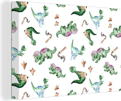 Produktbild von OneMillionCanvasses® - Leinwandbilder - 150x100 cm, Dinosaurier - Muster - Kinderzimmer - Jungen - Mädchen - Kinder, Wandbilder Kunstdruck Wanddekoration