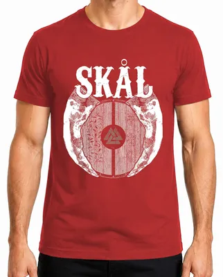 Immagine prodotto di Maglietta da uomo, rossa, taglia XXL, con scritta "Skål Wikinger Trinkfest Nordisch Valknut Runen Mittelalter Schild"