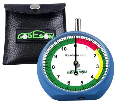 Immagine prodotto di Misuratore di profondità del battistrada con codifica a colori, quadrante blu/bianco, realizzato in pressofusione di zinco, con un campo di misurazione di 40 mm