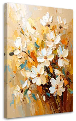 Immagine prodotto di Quadro su tela, Fiori bianchi effetto pittura ad olio - 40x60