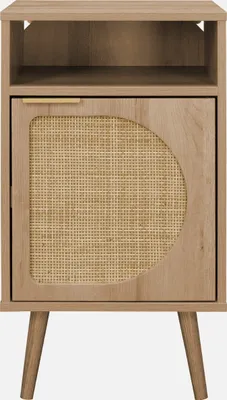 Produktbild von sweeek - 2er Set Nachttische mit Holzdekor und abgerundetem Rattan-Geflecht - Natur