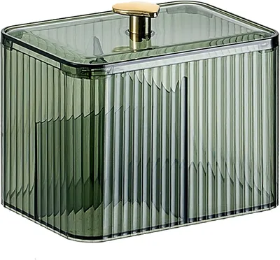 Imagen del producto de Soporte transparente para hisopos, con tapa, de 13,5 x 9 x 11,5 cm, para baño