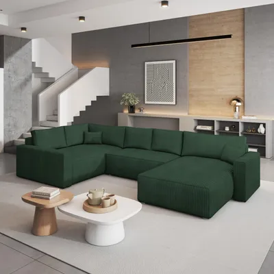 Produktbild von Masseno Ecksofa VELAMI L-S mit Schlaffunktion U-Form, Sofa mit Bettkasten, Wohnzimmersofa, Couch, Soffa, Bettsofa, Couchgarnitur- Grün, POSO 14
