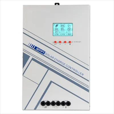 Immagine prodotto di Regolatore di carica per pannelli solari da 100A, tecnologia MPPT, 12V/24V, con display LCD, sensore di temperatura e ventola integrata