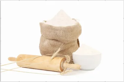 Produktbild von Wallario Wandbild Backen-Ensemble mit Nudelholz, Mehl-Sack, Ähren und Zucker, Größe: 61 x 91,5 cm, Poster mit rahmenlosen Bildhalter