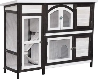 Produktbild von Nanook Kaninchenstall Extra Large mit Etagen für mehr Platz, wetterfest, 138 x 48 x 109 cm, Braun/Weiß