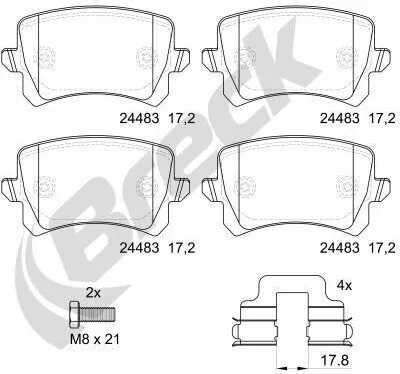 Produktbild von BRECK Bremsbeläge Satz Hinten Bremsklötze für VW TIGUAN (5N) 24483 00 704 10