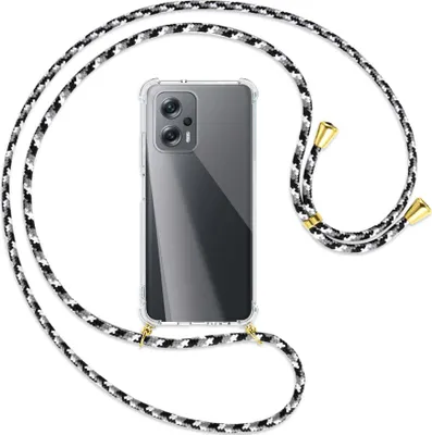 Produktbild von Handykette Backcover-Schutzhülle mit Band (Metall goldfarben) für Xiaomi Poco X4 GT - schwarz/grau/weiß