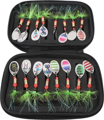 Produktbild von 16pcs Angelköder Metall Angelköder Spinnerbait mit Treble Hook für Forelle Bass Süßwasser Salzwasser