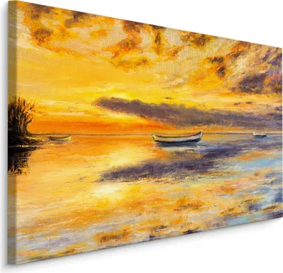 Produktbild von Fabelhafte Canvas LEINWAND BILDER 90x60 cm XXL Kunstdruck Meer Boote Sonnenuntergang