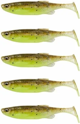 Image de Savage Gear Fat Minnow T-Tail 5 pièces Green Pearl Yellow 9 cm 7 g Leurre en caoutchouc