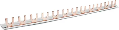 A product shot of a busbar with multiple connection points.