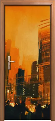 Produktbild von Türposter 80x200 cm Türaufkleber Türtapete Türfolie Klebefolie Malerei Menschen Stadt bei Nacht